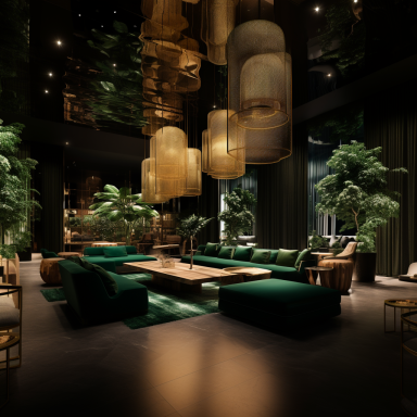 Billiards lounge with emerald accents and warm lighting at ÓM Hotel Mumbai, crafted by FastDesign SL 